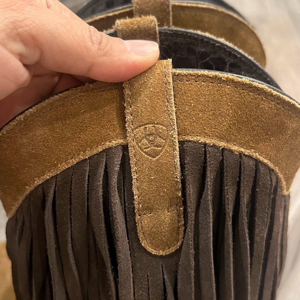 Ariat ATS Gold Rush Fringe Brown Leather Western Boots - Picture 5 of 8